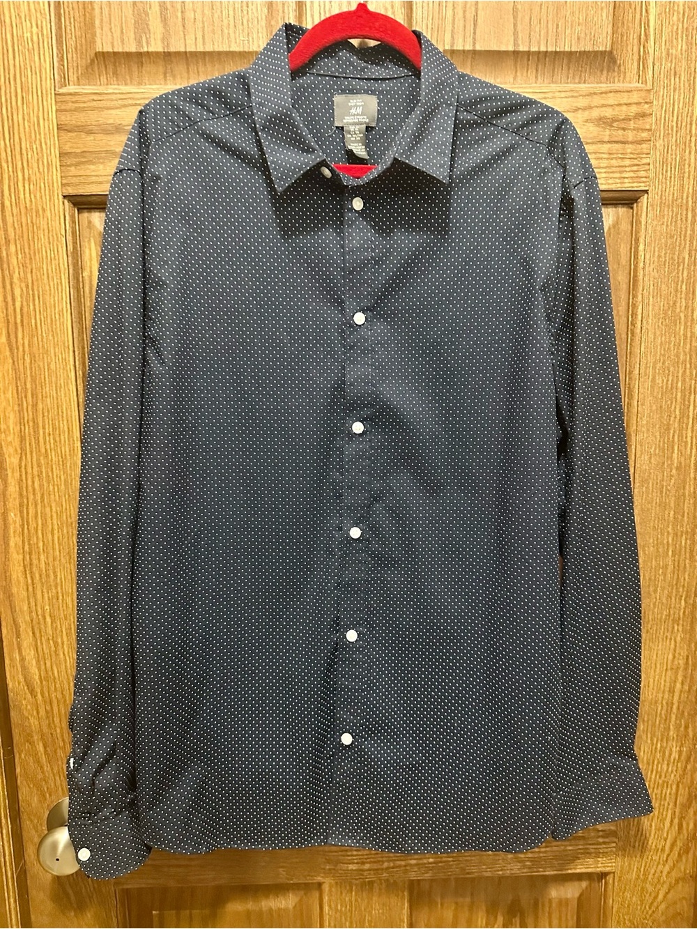 H&M Navy Blue Micro Dot Button-Down Shirt- Plus bonus shirt in Light Chambray
